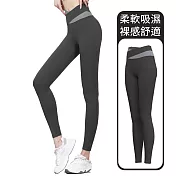 【STizi史堤茲】拚色提臀收腹緊身瑜珈褲 跑步長褲 運動褲(SK-031) L 黑色