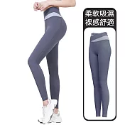 【STizi史堤茲】拚色提臀收腹緊身瑜珈褲 跑步長褲 運動褲(SK-031) M 深藍