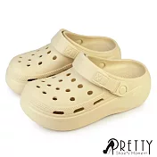 【Pretty】男女 女大尺碼 洞洞鞋 雨鞋 穆勒鞋 涼拖鞋 兩穿 防水 厚底 EU36 卡其色