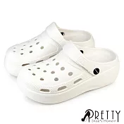【Pretty】男女 女大尺碼 洞洞鞋 雨鞋 穆勒鞋 涼拖鞋 兩穿 防水 厚底 EU36 白色
