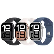 Apple Watch Series 10 (GPS+行動網路版) 42mm鋁金屬錶殼搭配運動型錶帶-M/L 曜石黑/黑