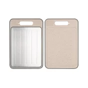 【野一夏】鋁合金多功能抗菌解凍雙面砧板|廚房切菜板 生熟食區分|附陶瓷磨刀器 防滑設計 -米色