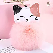 【WOONUE】高品質貓咪皮革絨毛球桃花動物鑰匙圈扣掛飾(兒童聖誕情人節朋友愛貓婚禮小物生日禮物) 櫻花粉