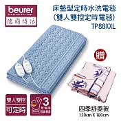 《贈舒柔被》【德國博依beurer】床墊型定時水洗電毯 (雙人雙控定時電毯)TP88XXL_8464