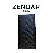 【ZENDAR】限量1折 頂級小牛皮碳纖維紋18卡對開長夾 巴雷特系列 全新專櫃展示品(黑色 送禮盒提袋)