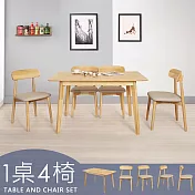 Homelike 喜家居130cm實木餐桌椅組(一桌四椅)(2312-31)