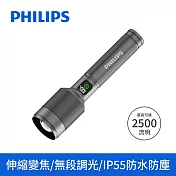 【Philips 飛利浦】長距離2500流明IP55防水變焦鋁合金手電筒 登山/露營/居家/地震/Type C充電(SFL5102)