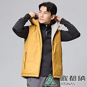 【ATUNAS 歐都納】男款MORE MORE HOT石墨烯纖維保暖雙面連帽背心A1VE2303M- XL 琥珀棕/沙色