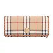 BURBERRY 浮雕LOGO格紋翻蓋長夾 卡其