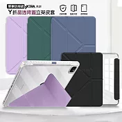 VXTRA 軍事防摔級 2024 iPad mini 7 / mini 6 共用 Y折晶透背蓋立架皮套 含筆槽 經典黑