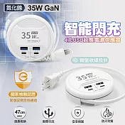 WiWU Wi-P02智能閃充35W氮化鎵4孔USB延長電源供應器 2C2A-47cm-白