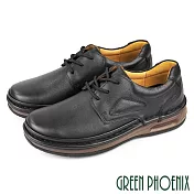 【GREEN PHOENIX】男 休閒鞋 休閒皮鞋 厚底 全真皮 吸震減壓 手縫大底 商務 EU40 黑色