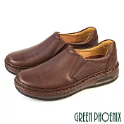 【GREEN PHOENIX】男 休閒鞋 休閒皮鞋 懶人鞋 厚底 全真皮 吸震減壓 手縫大底 商務 EU40 咖啡色