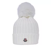 Moncler 毛球Logo 美麗諾羊毛毛帽 (白色)