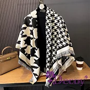 【Decoy】 經典格紋 秋冬加厚保暖奢華雙面披肩圍巾/黑色