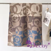 【Decoy】山茶花小香風雙面印花加厚仿羊絨保暖披肩圍巾/卡其藍