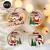 摩達客耶誕-可愛質感木質圓形吊飾(單面)-聖誕老公公+雪人+麋鹿4入組