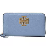 Tory burch 雙T-LOGO素面皮革長夾-莫藍迪藍灰