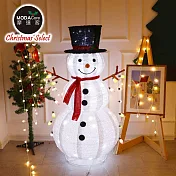 摩達客聖誕-LED燈白色絨毛彈簧摺疊雪人玩偶擺飾(100燈LED燈暖白光USB充電)- 中型