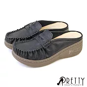【Pretty】女 穆勒鞋 包頭拖鞋 懶人拖鞋 半拖鞋 莫卡辛 乳膠氣墊 厚底 台灣製 JP23 黑色