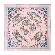 Hermes 愛馬仕 Guepards Bandana 90 手工捲邊斜紋真絲雙面方巾 玫瑰粉/板岩深灰/波爾多紅