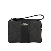 COACH 塗層帆布及再生皮革L 型拉鍊手拿包 (巧克力/黑色)