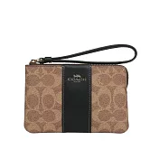COACH 塗層帆布及皮革L 型拉鍊手拿包 (棕褐色/黑色)