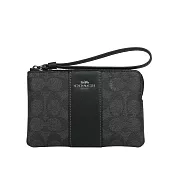 COACH 塗層帆布及皮革L 型拉鍊手拿包 (炭灰色/黑色)