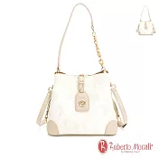 Roberto Mocali - 義大利諾貝兔國風系列經典壓花單肩手提鏈條水桶包 米白
