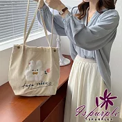 【iSPurple】日系微甜 柔美質感立體刺繡燈芯絨肩揹包/ 奶白色