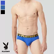 【PLAYBOY】金色織帶涼感透氣網眼三角褲 M 寶藍色
