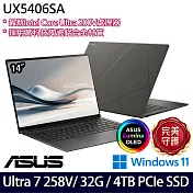 【硬碟升級】ASUS華碩 UX5406SA-0032I258V 14吋/Ultra 7 258V/32G/4TB SSD/Win11/ AI輕薄筆電