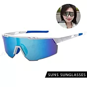 【SUNS】大框運動太陽眼鏡 質感絢彩水銀 戶外運動眼鏡 防滑/透氣/抗UV400 S1061 白框冰水藍