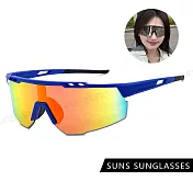 【SUNS】大框運動太陽眼鏡 質感絢彩水銀 戶外運動眼鏡 防滑/透氣/抗UV400 S1061 藍框紅水銀