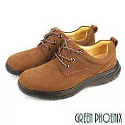 【GREEN PHOENIX】男 休閒鞋 休閒皮鞋 厚底 全真皮 吸震減壓 輕量大底 啞光 磨砂 EU40 深咖色