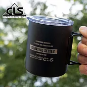 【韓國CLS】摺疊304不鏽鋼雙層杯 贈杯蓋 320ML/登山杯/露營杯/軍風/露營/野餐(三色任選) 黑色