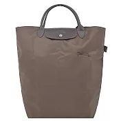 LONGCHAMP LE PLIAGE GREEN系列刺繡短把再生尼龍手提包(中) 大地棕