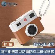 UniSync AirPods 4代 復古相機造型防塵防摔耳機保護套 棕色