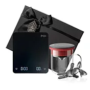 【PO:Selected】丹麥手沖咖啡二件禮盒組(電子秤/玻璃杯350ml-共4色) 黑紅