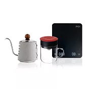 【PO:Selected】丹麥手沖咖啡三件組(電子秤/手沖壺-共2色/玻璃杯240ml-共4色) 手沖壺-灰+玻璃杯-紅