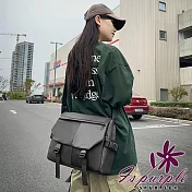 【iSPurple】潮流時尚 大容量單肩斜揹包情侶款休閒郵差包/黑配灰