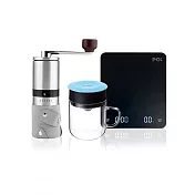 【PO:Selected】丹麥手沖咖啡三件組(電子秤/玻璃杯240ml-共4色/咖啡磨2.0) 天使藍