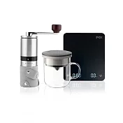 【PO:Selected】丹麥手沖咖啡三件組(電子秤/玻璃杯350ml-共4色/咖啡磨2.0) 黑灰
