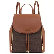 MICHAEL KORS 滿版LOGO拼接皮革後背包-咖駝