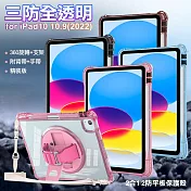 三防全透明系列 for iPad 10 10.9(2022)手帶+肩帶掛繩平板保護殼 藍色
