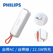 【Philips飛利浦】22.5W AC自帶Type-C線行動電源 DLP5201C 完美白
