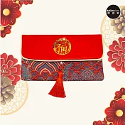 摩達客◉春節開運招財◉高級綢緞橫式金福字祥雲流蘇藝術紅包袋錢包/單入
