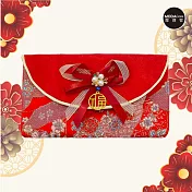 摩達客◉春節開運招財◉優雅精緻珍珠蝴蝶結綢緞橫式花朵流蘇藝術紅包袋錢包/單入