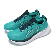 Asics 慢跑鞋 GEL-Nimbus 27 男鞋 藍綠 白 厚底 緩衝 針織 運動鞋 亞瑟士 1011B958400 26cm GREEN/WHITE