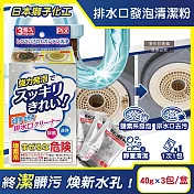 日本獅子化工-PIX免刷洗強力發泡廚房浴室排水口濾網清潔粉40gx3包/盒(管道清潔劑,水孔泡沫洗淨粉,除黑黴水垢髒汙,水槽流理臺淋浴間地漏清潔)